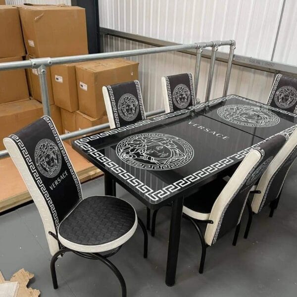 TURKISH VERSACE DINING WITH 4/6 CHAIRS  WHITE/BLACK