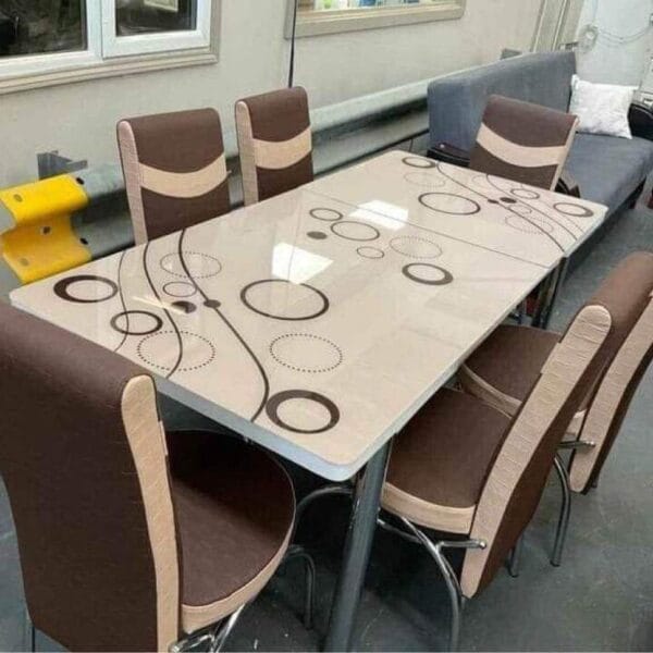 TURKISH BUBBLE DINING TABLE WITH 4/6 CHAIRS BLACK/WHITE/BROWN