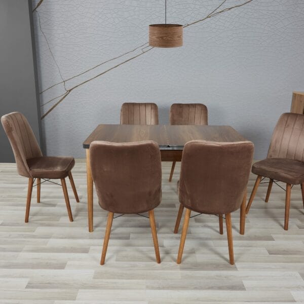 Hamilton Wooden Extendable Dining With 6 Chairs (Brown)