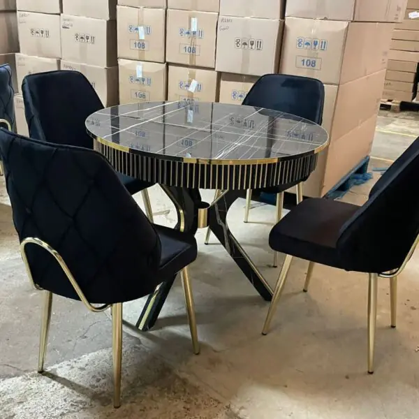 Wooden Round Dining Table with 4 Chairs Set