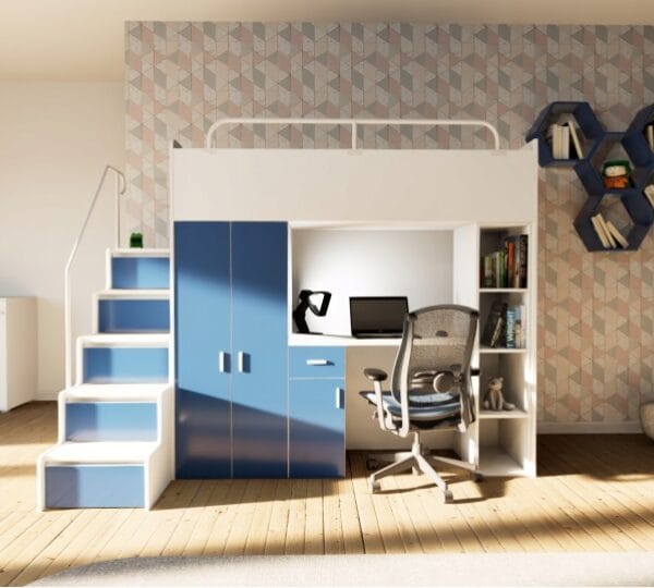 ALASKA CHILDREN HIGH SLEEPER (Loft Set Cabin Bed Wardrobe Desk Stairs With Shelves)