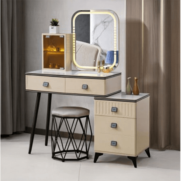 Lourdes Dressing Table with LED Mirror & Stool Set